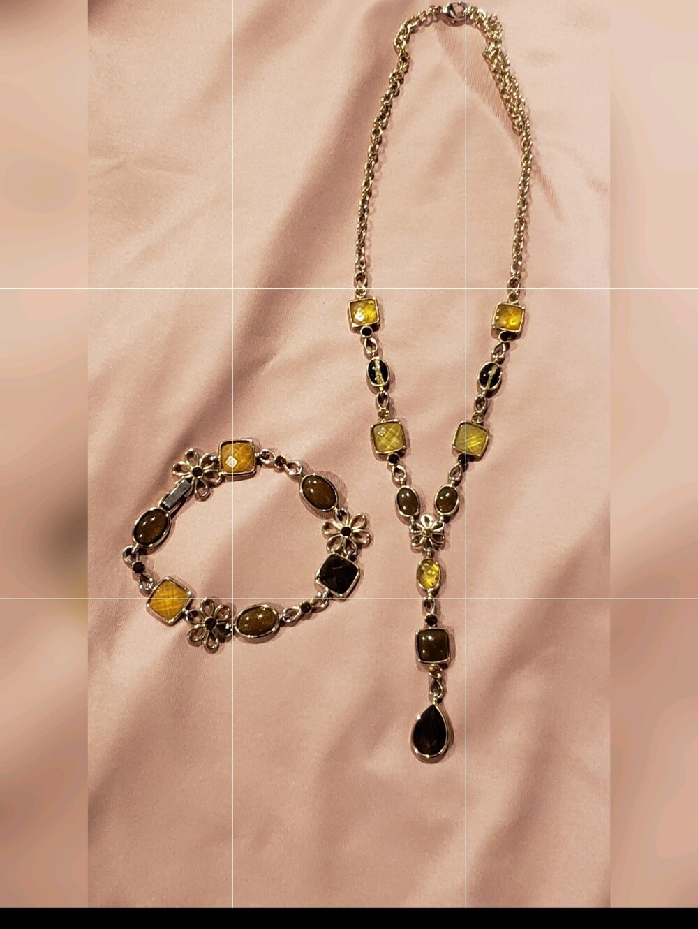 Amber-Color Resin/Acrylic Necklace & Bracelet Set